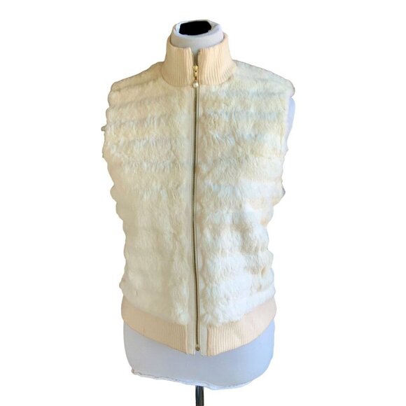 ST. JOHN SPORT BY MARIE GRAY LADIES CREAM RABBIT FUR VEST HAND POCKETS SMALL